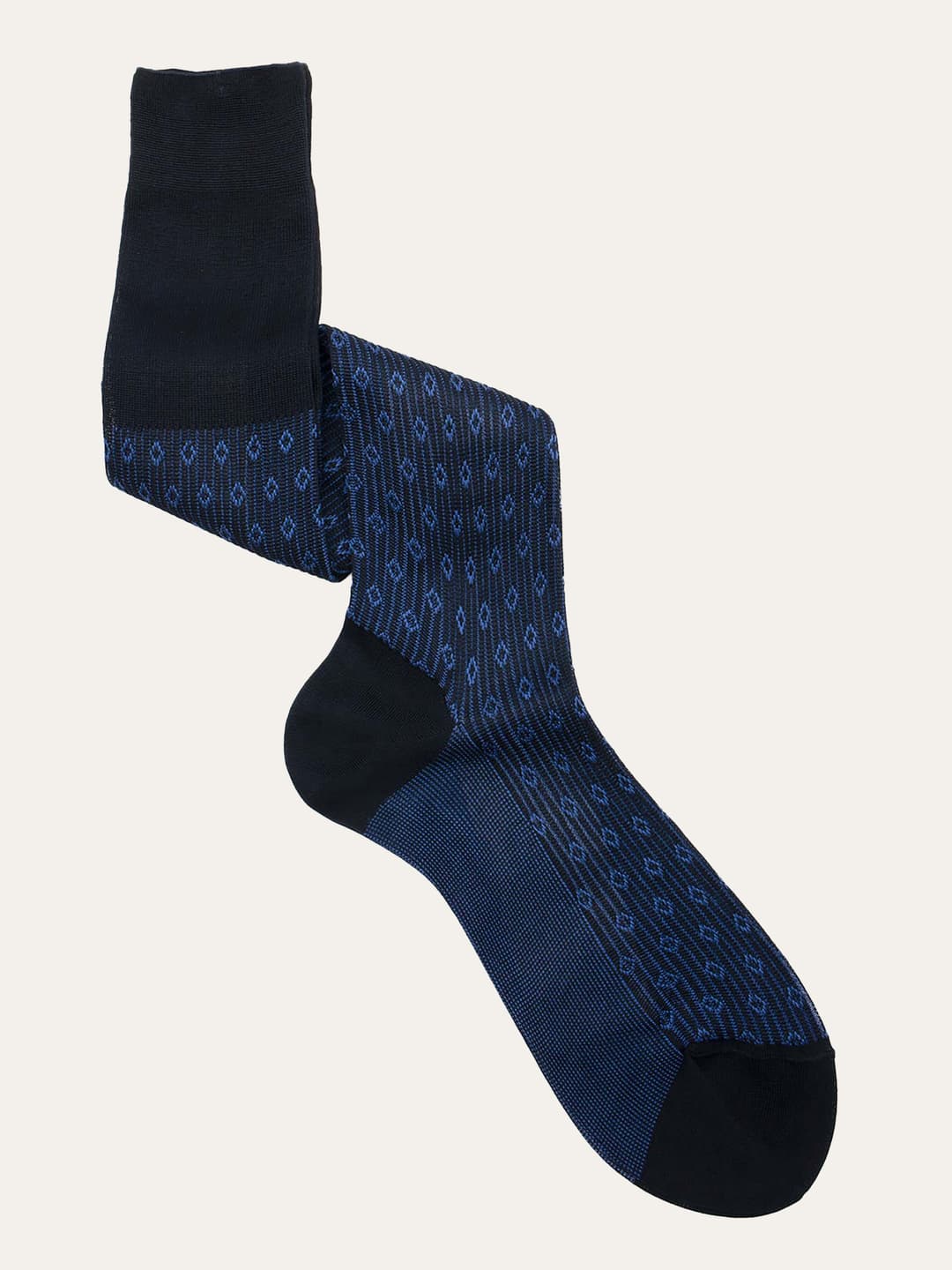 Men's long diamond pattern socks with English welt in Scottish thread
