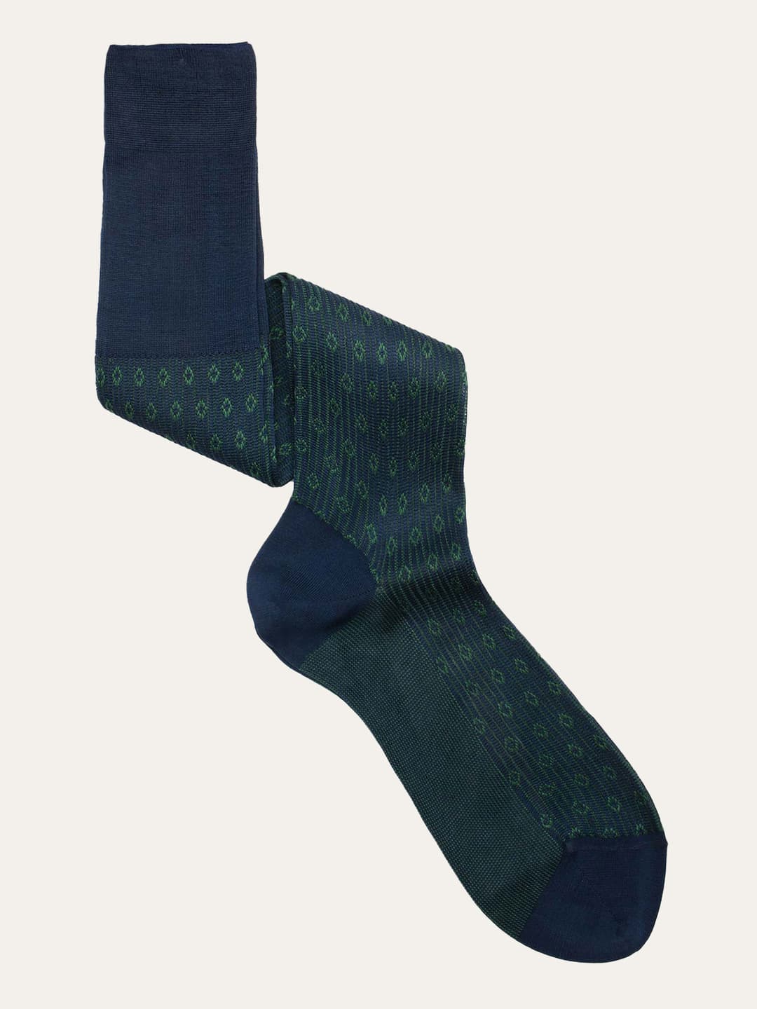 Men's long diamond pattern socks with English welt in Scottish thread