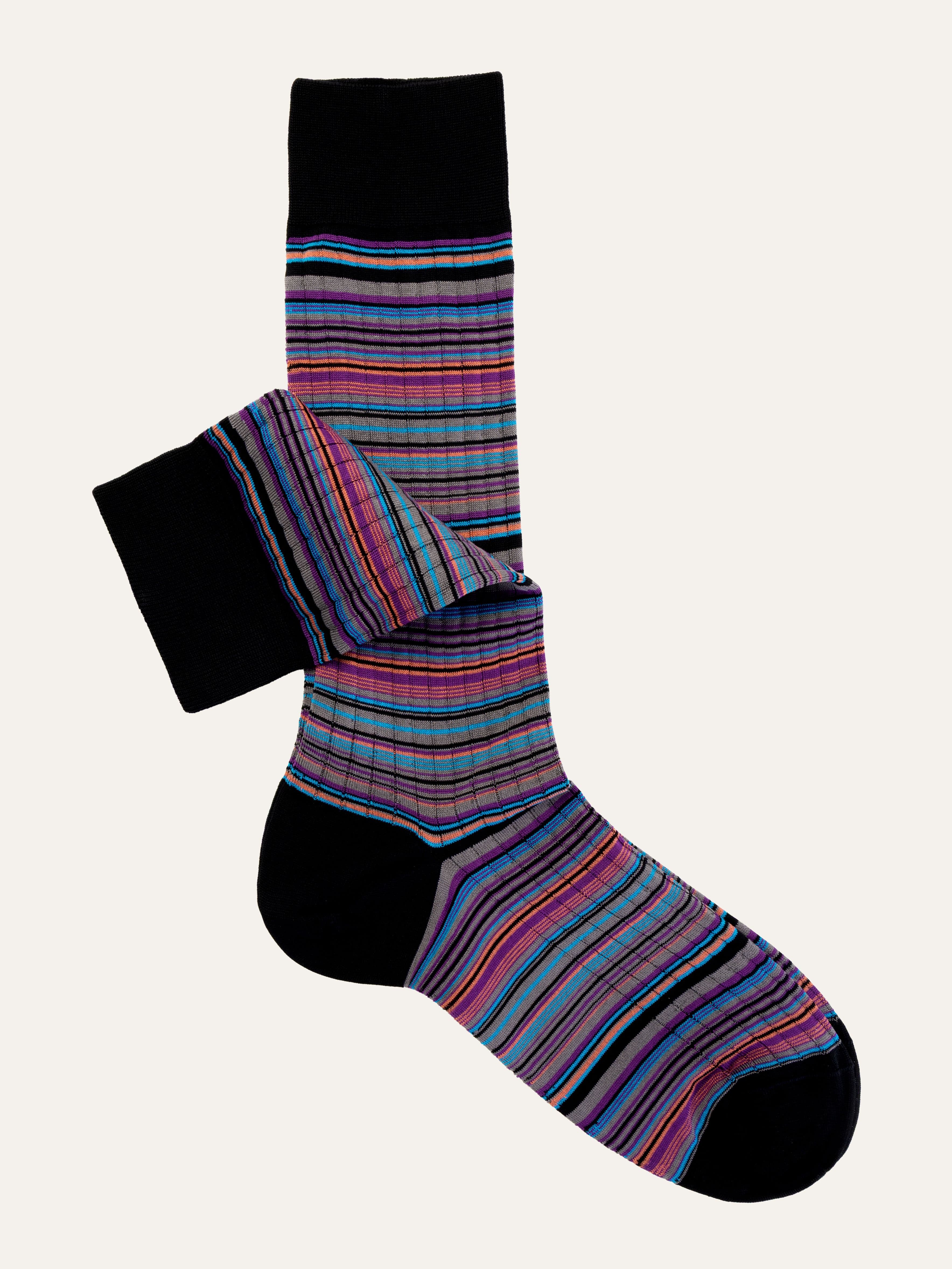 Short Cotton Socks with Multicolor Stripe Pattern - Image 1