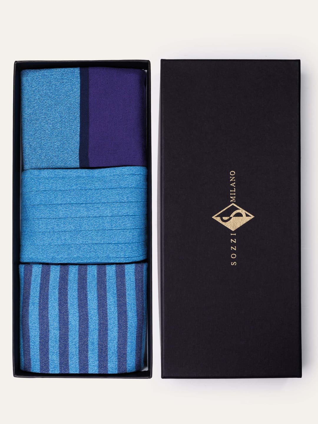 Gift Box with Three Patterned Socks in Cool Cotton