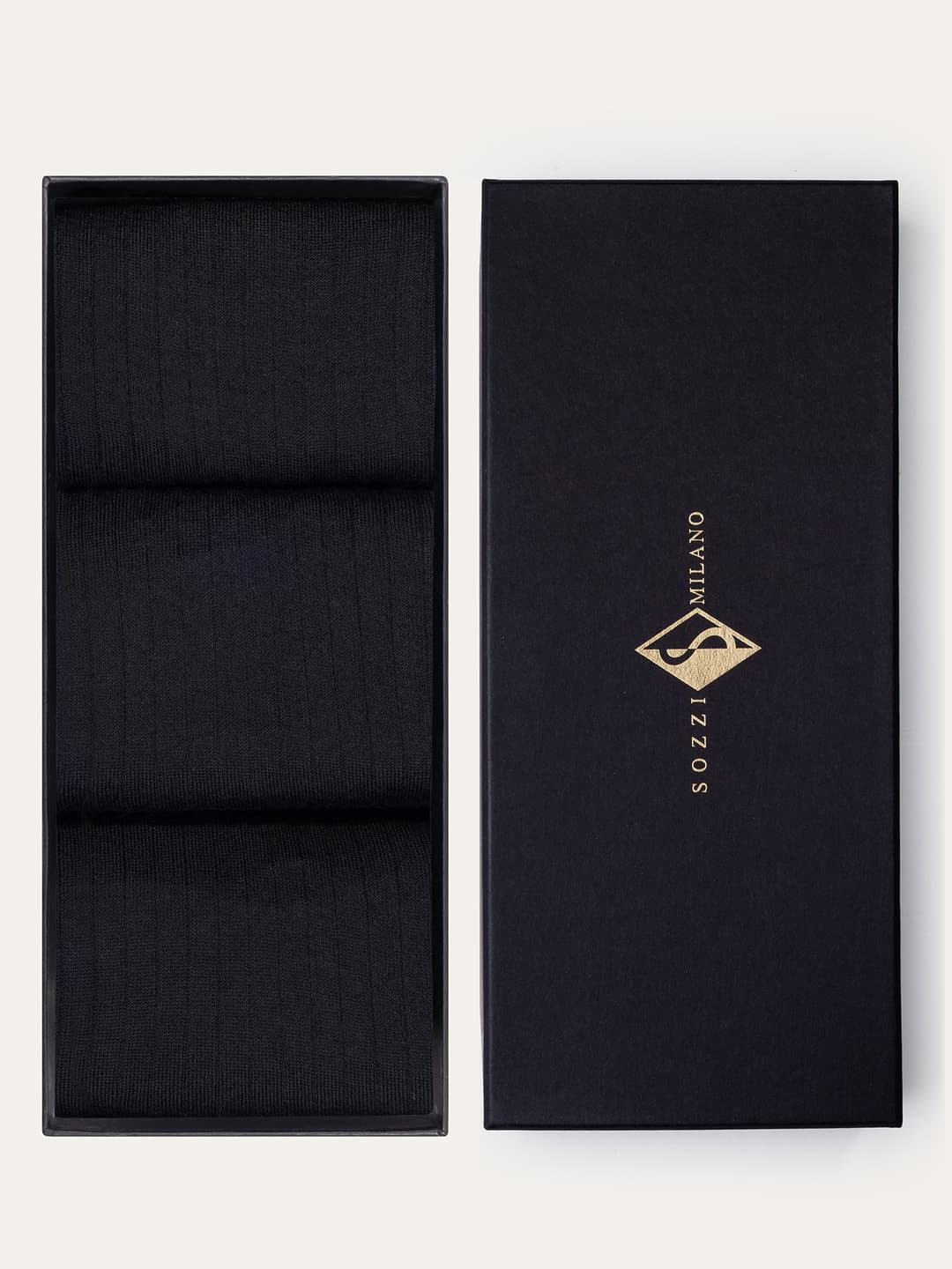 Gift box 3 Pairs of Solid Ribbed Wool Socks - Black