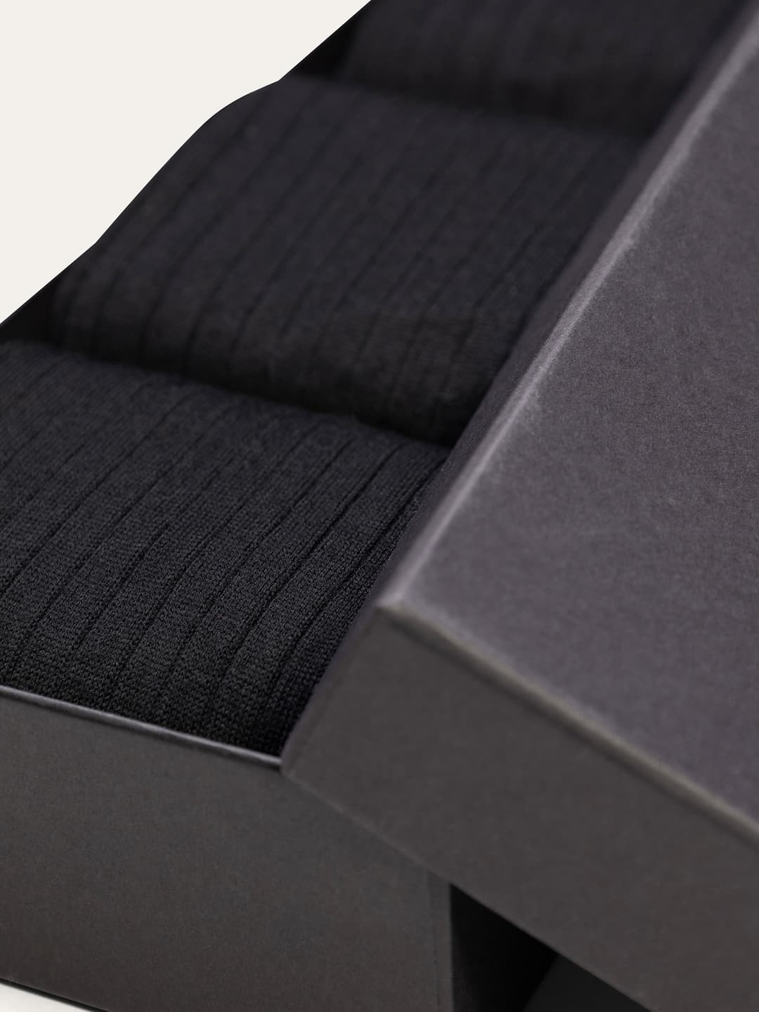Gift box 3 Pairs of Solid Ribbed Wool Socks - Black
