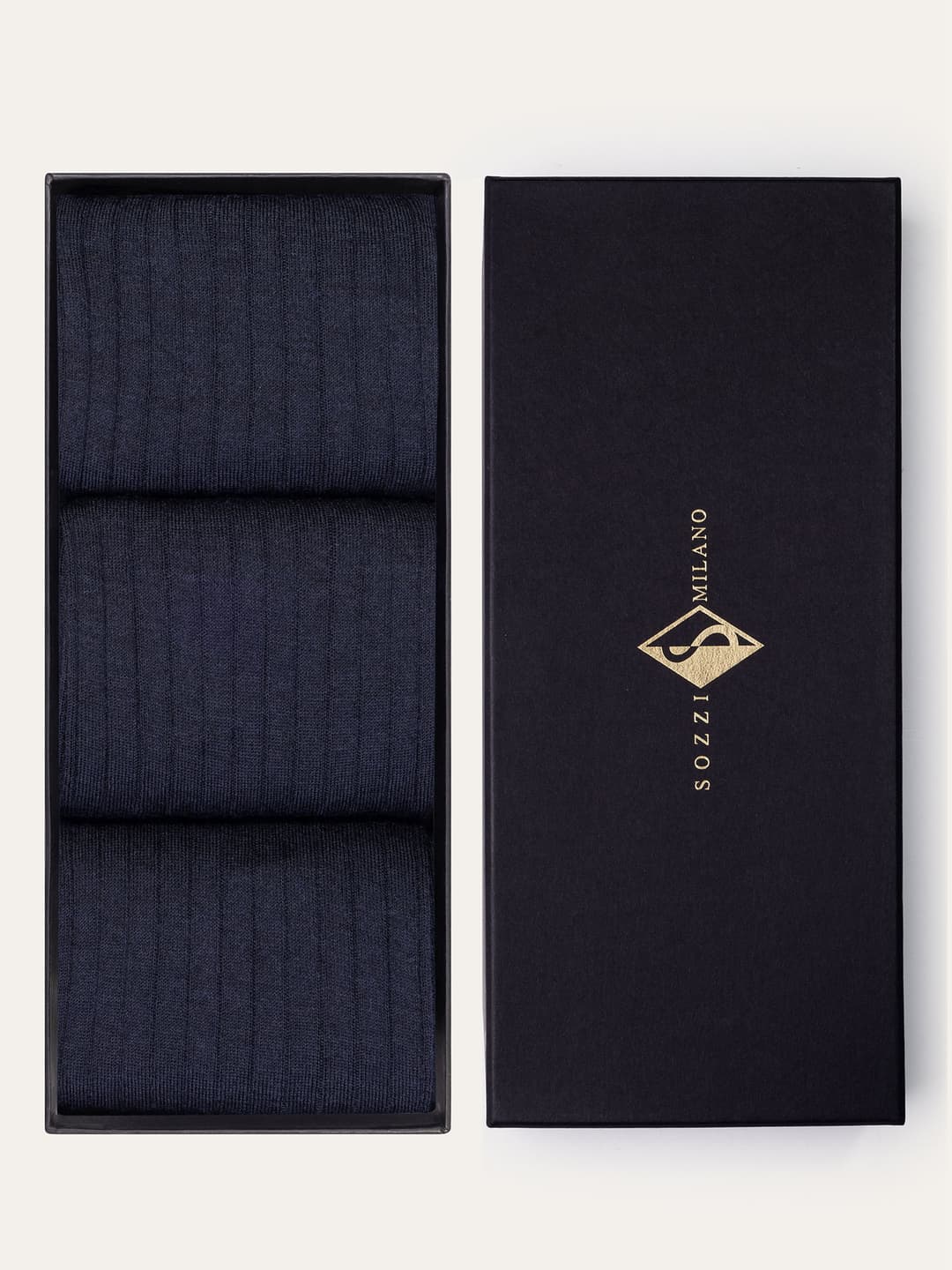 Gift box 3 Pairs of Solid Ribbed Wool Socks - Blue