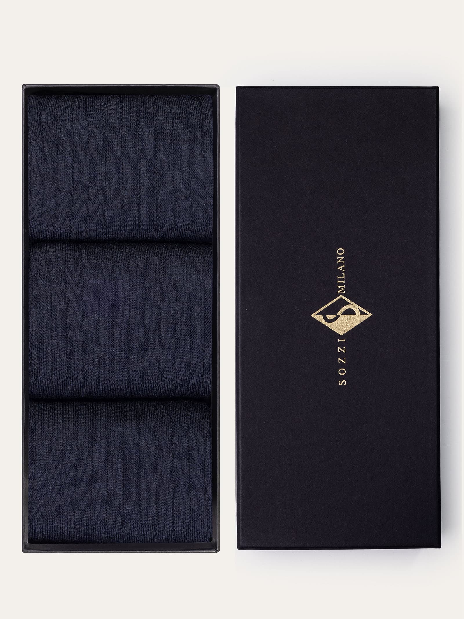 Gift box 3 Pairs of Solid Ribbed Wool Socks - Blue - Image 1