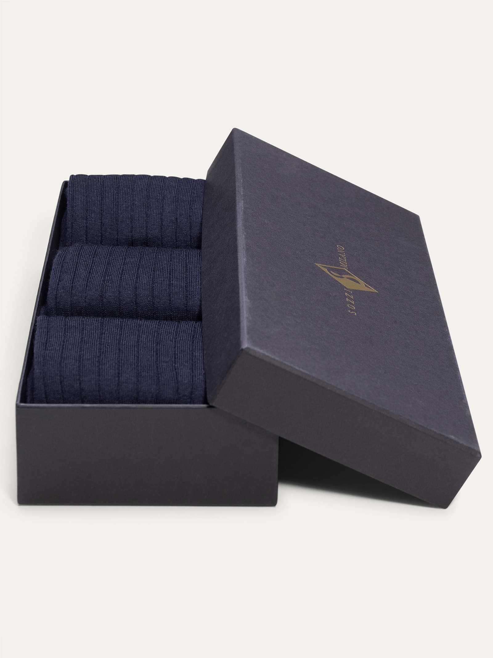 Gift box 3 Pairs of Solid Ribbed Wool Socks - Blue - Image 3