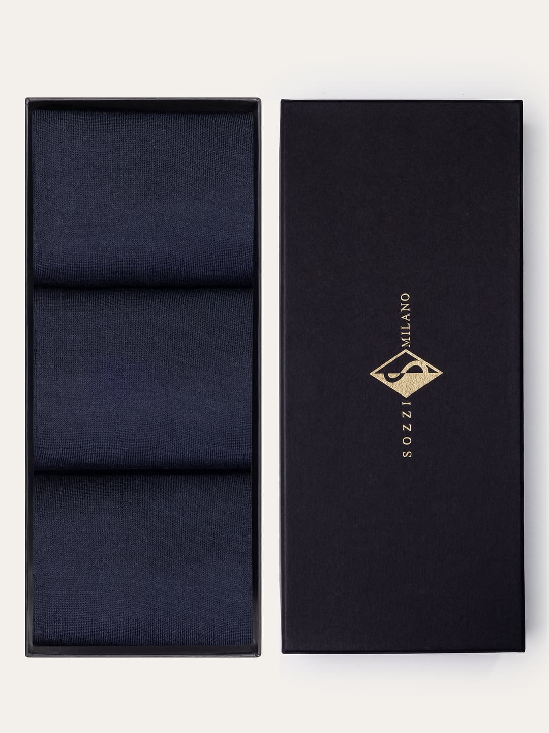 Gift box 3 pairs of Ribbed Solid Color Wool Socks - Blue