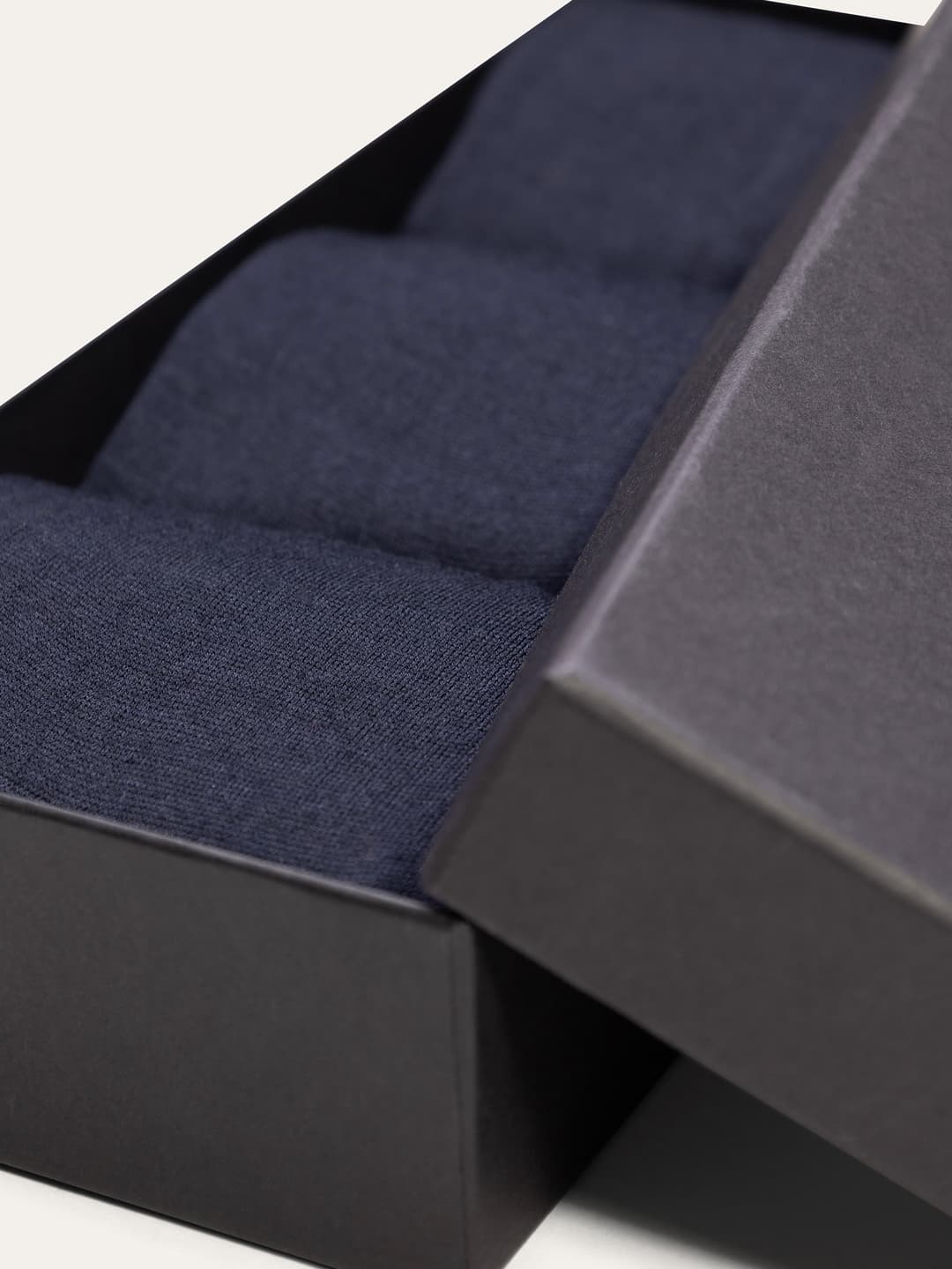 Gift box 3 pairs of Ribbed Solid Color Wool Socks - Blue