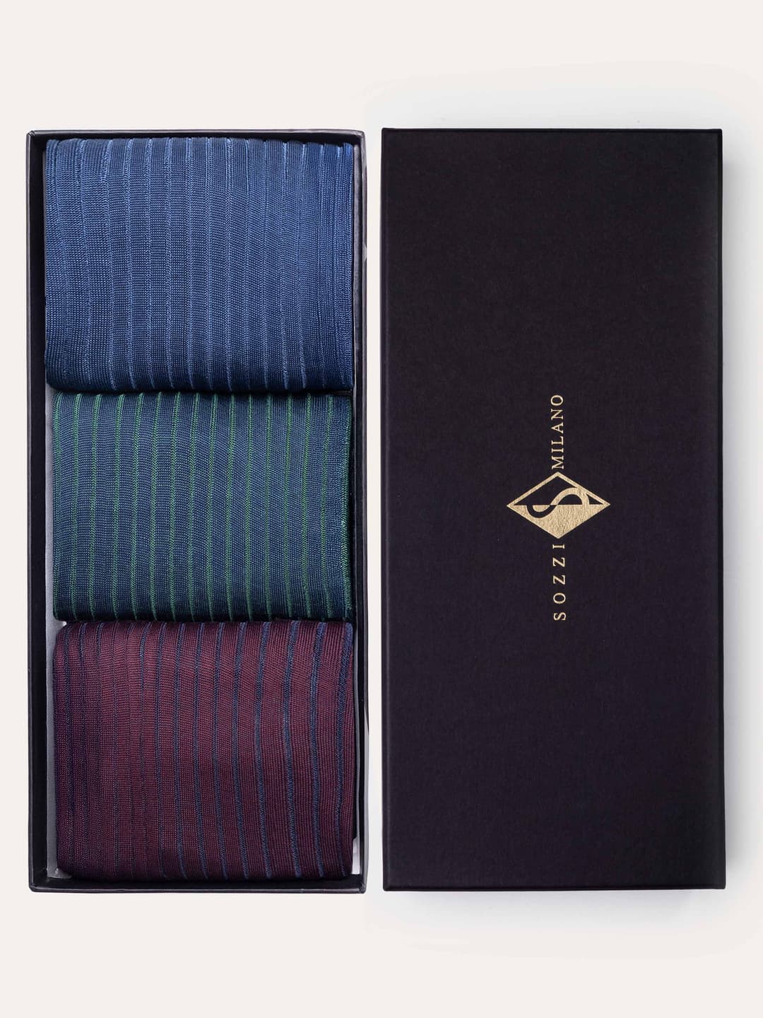 Gift box with Three Long Socks in Classic rib Lisle Cotton
