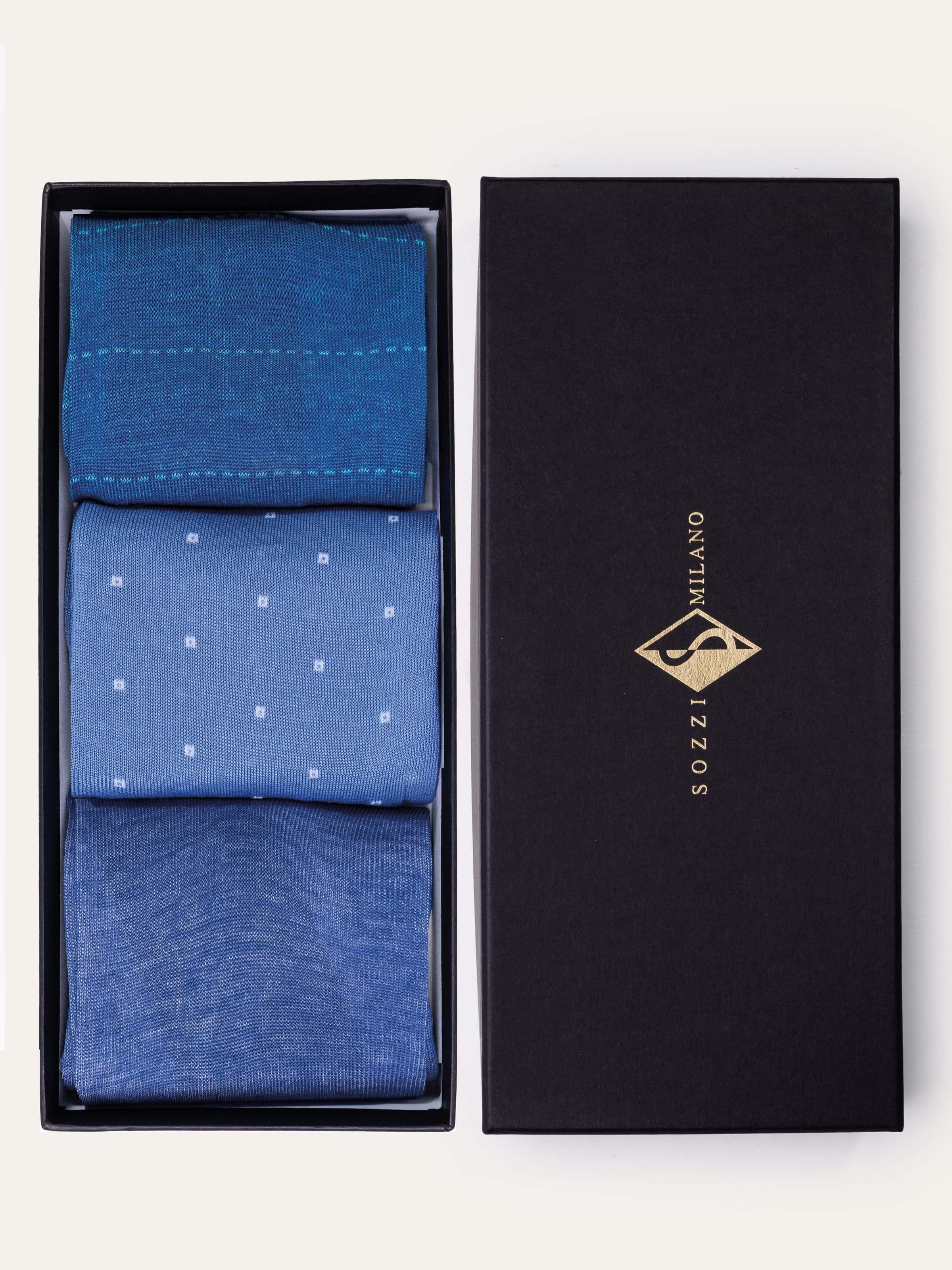 Gift box set of 3 Long Socks with Classic Patterns in Lisle Cotton - Image 1