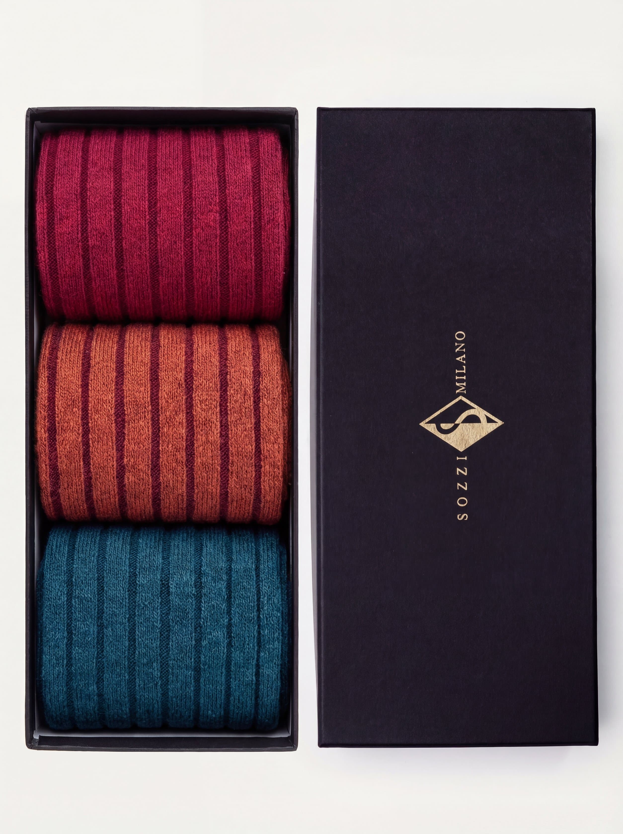 Cofanetto Regalo 3 paia calze Corte a costa Larga Color Block in misto Cashmere