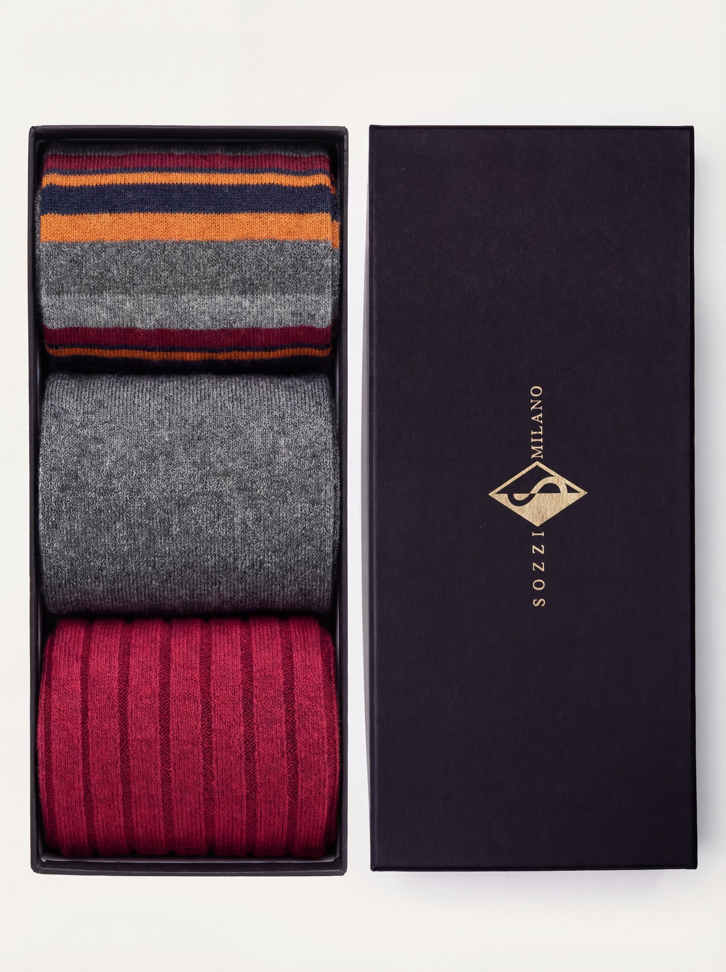 Cofanetto Regalo 3 paia calze Lunghe Fantasia in misto Cashmere