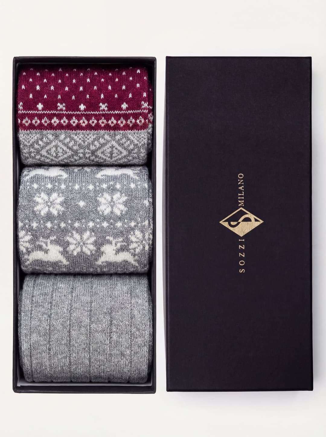 Gift box 3 Pairs Long Socks Christmas Pattern in Cashmere Blend