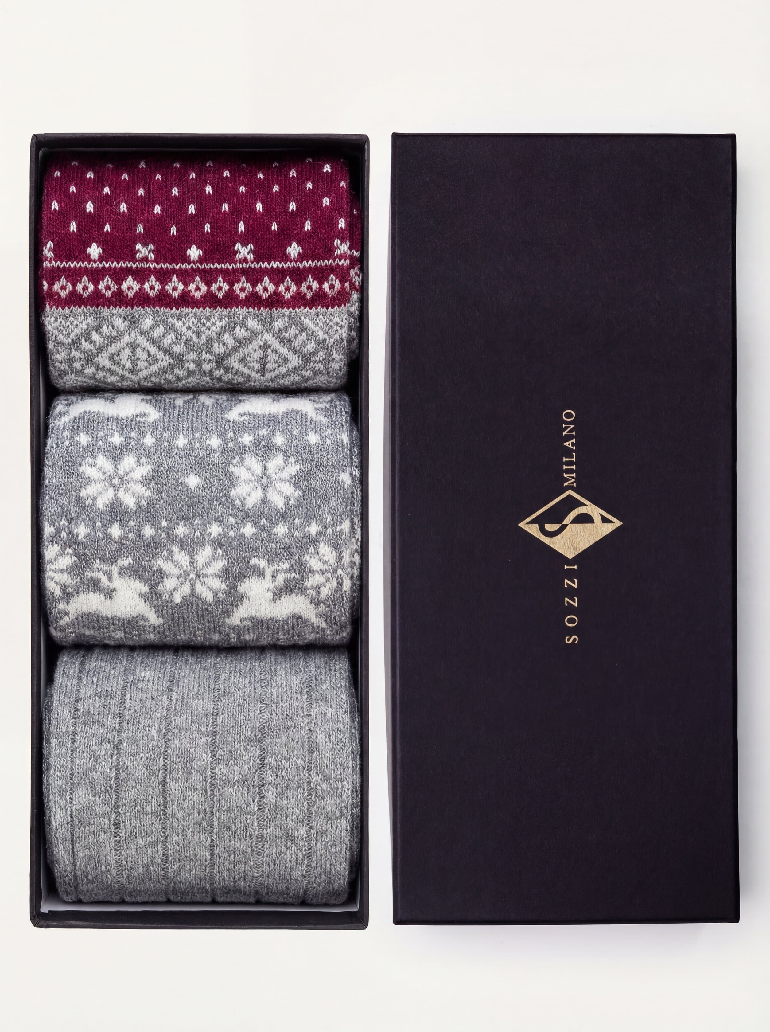 Cofanetto Regalo 3 paia calze Lunghe fantasia Natalizia in misto Cashmere