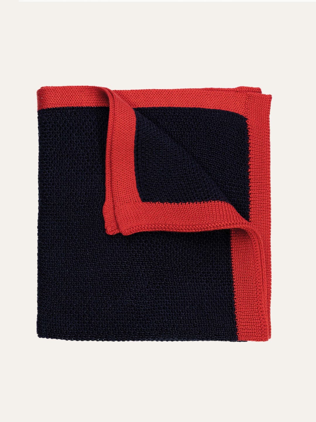 Silk knit pocket square with contrast border