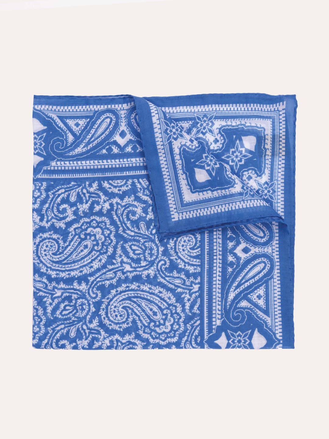Pocket square with blue paisley pattern